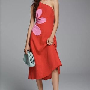 Farm Rio One-Shoulder Cutout Flower Dress